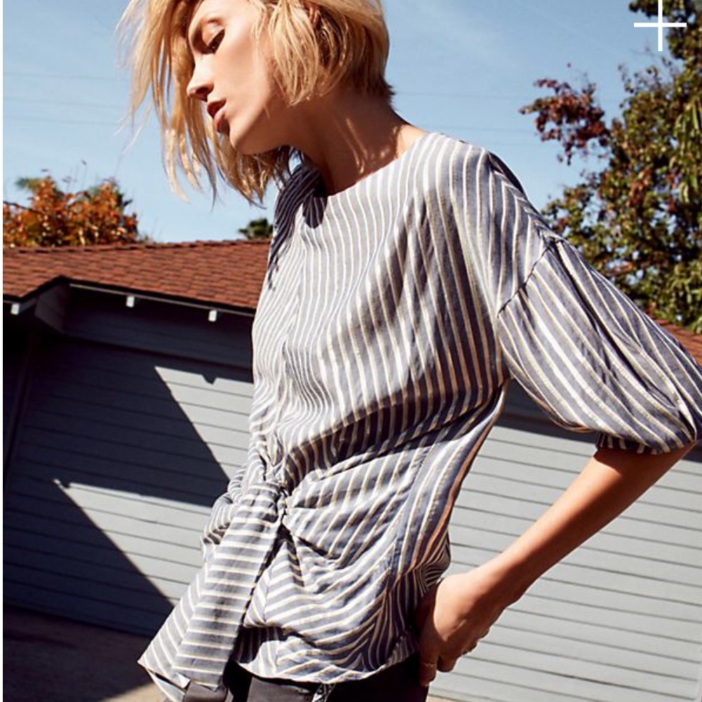 Eva Franco Anthropologie Striped Tie Detail Blouse